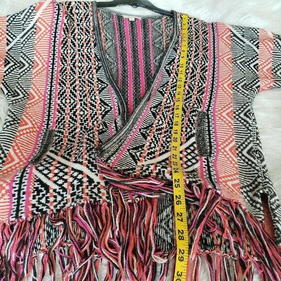 ELLA MOSS Cashmere Blend Malika Fringe Kimono Sweater Tangelo‎ Small Boho - Picture 9 of 11